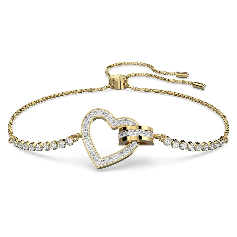 Lovely bracelet, Heart, White, 18K gold finish