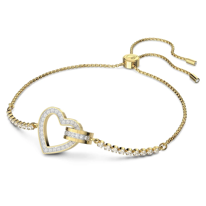 Lovely bracelet, Heart, White, 18K gold finish
