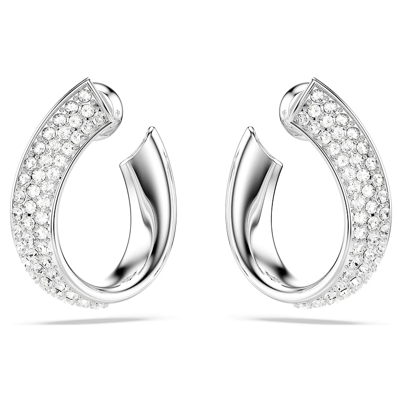 Exist hoop earrings, Small, White, Rhodium plated by SWAROVSKI