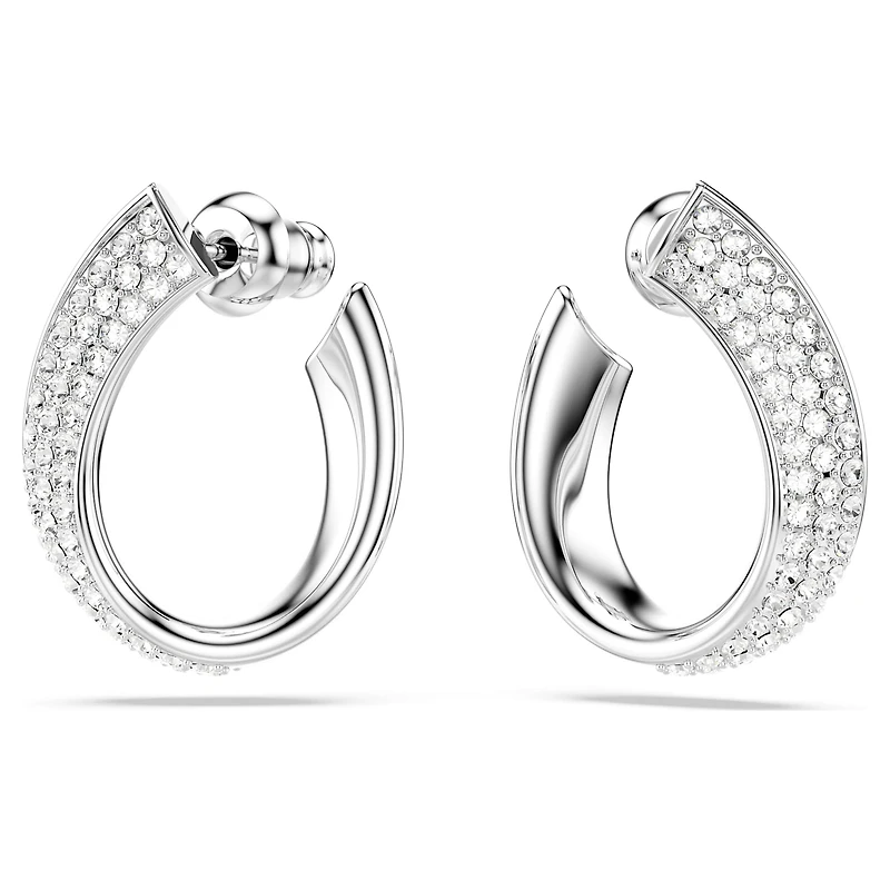 Exist hoop earrings, Small, White, Rhodium plated by SWAROVSKI