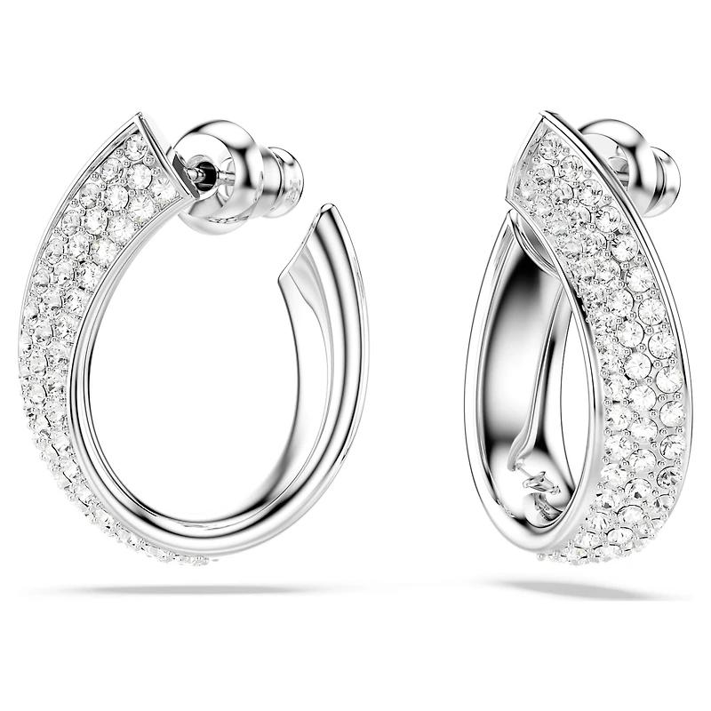 Exist hoop earrings, Small, White, Rhodium plated by SWAROVSKI
