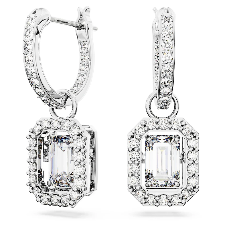 Una drop earrings, Octagon cut, White, Rhodium plated by SWAROVSKI