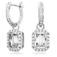 Una drop earrings, Octagon cut, White, Rhodium plated by SWAROVSKI