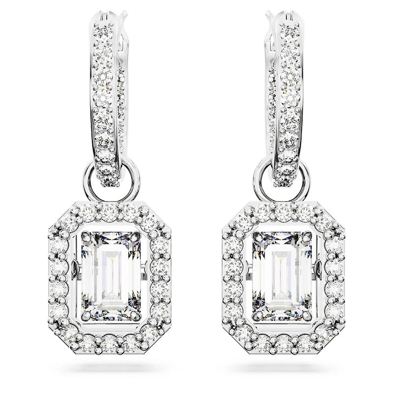 Una drop earrings, Octagon cut, White, Rhodium plated by SWAROVSKI