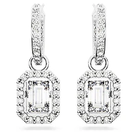 Una drop earrings, Octagon cut, White, Rhodium plated by SWAROVSKI