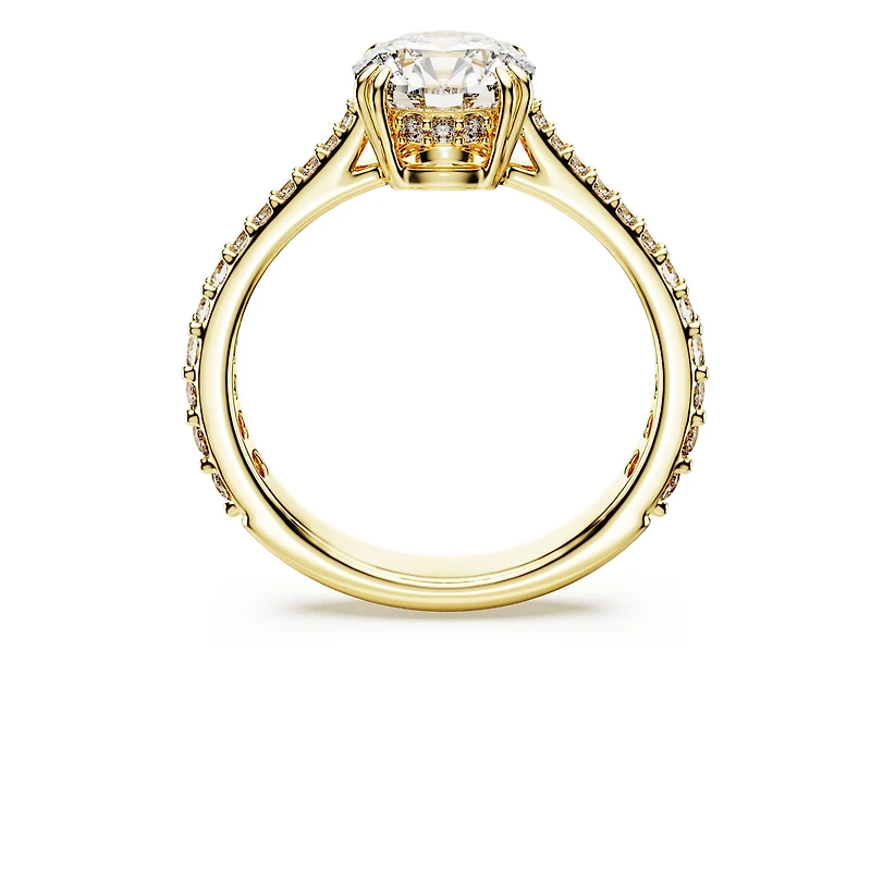 Stilla cocktail ring, Round cut, Pavé, White, 18K gold finish