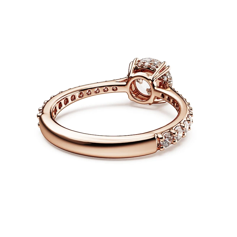 Stilla cocktail ring, Round cut, Pavé, White, 18K rose gold finish