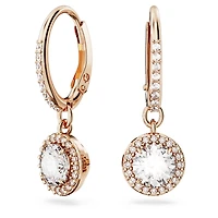 Una Angelic drop earrings, Round cut, Pavé, White, Rose gold-tone plated by SWAROVSKI
