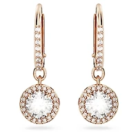 Una Angelic drop earrings, Round cut, Pavé, White, 18K rose gold finish