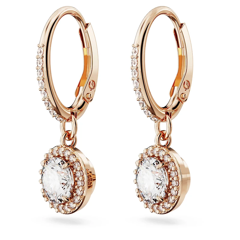 Una Angelic drop earrings, Round cut, Pavé, White, 18K rose gold finish