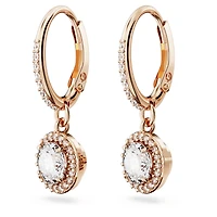 Una Angelic drop earrings, Round cut, Pavé, White, 18K rose gold finish
