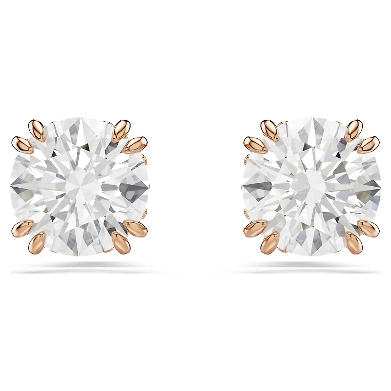 Stilla stud earrings, Round cut, White, 18K rose gold finish