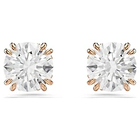 Stilla stud earrings, Round cut, White, 18K rose gold finish