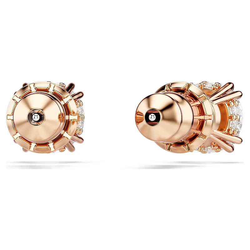 Stilla stud earrings, Round cut, White, 18K rose gold finish