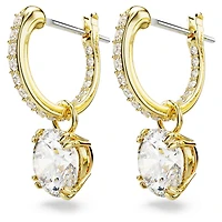 Stilla drop earrings, Round cut, White, 18K gold finish