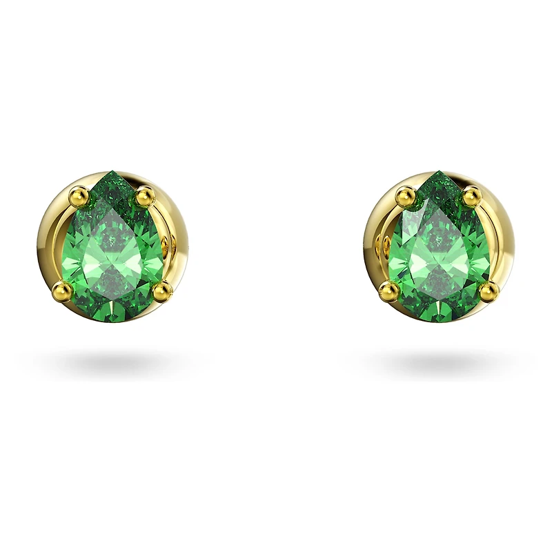 Chroma stud earrings, Pear cut, Green, 18K gold finish