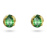 Chroma stud earrings, Pear cut, Green, 18K gold finish
