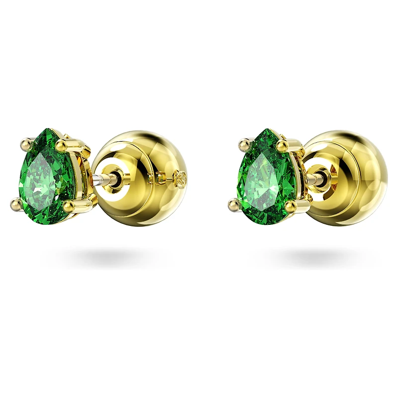 Chroma stud earrings, Pear cut, Green, 18K gold finish
