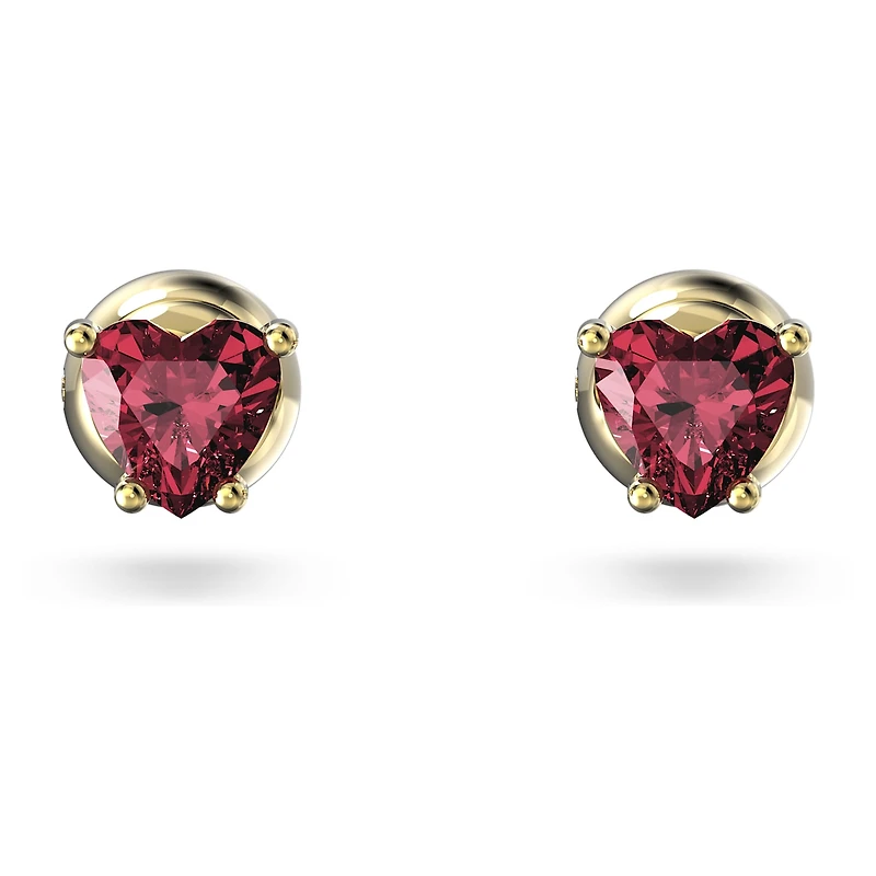 Chroma stud earrings, Heart, Red, 18K gold finish