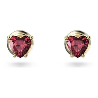 Chroma stud earrings, Heart, Red, 18K gold finish