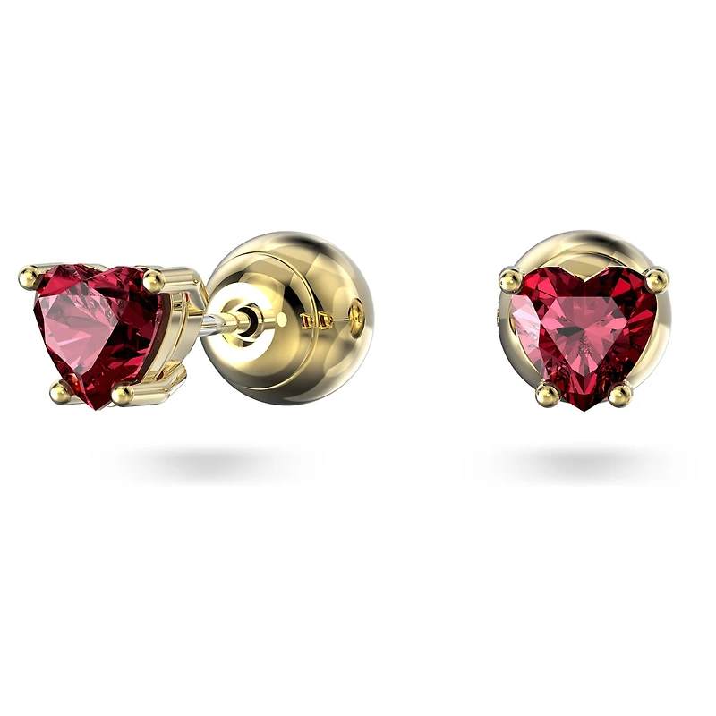 Chroma stud earrings, Heart, Red, 18K gold finish