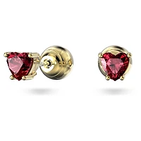 Chroma stud earrings, Heart, Red, 18K gold finish