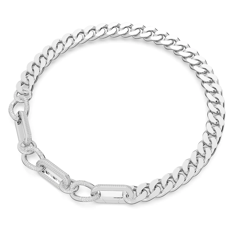 Dextera necklace, Statement, Mixed links, White, Rhodium plated by SWAROVSKI