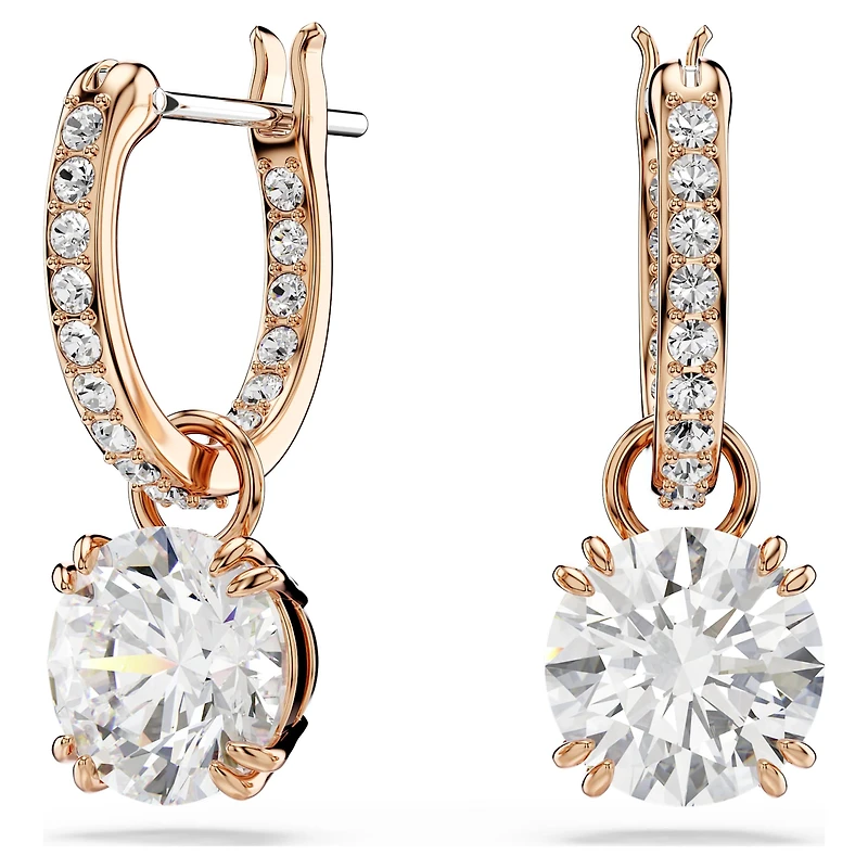 Stilla drop earrings, Round cut, White, 18K rose gold finish