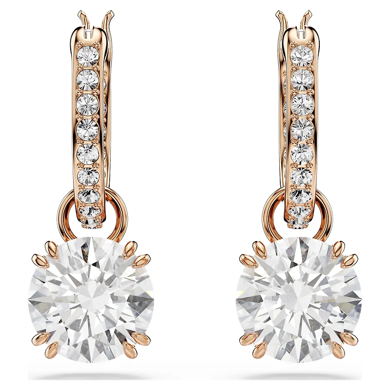 Stilla drop earrings, Round cut, White, 18K rose gold finish