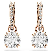 Stilla drop earrings, Round cut, White, 18K rose gold finish