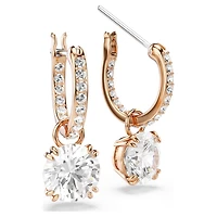 Stilla drop earrings, Round cut, White, 18K rose gold finish