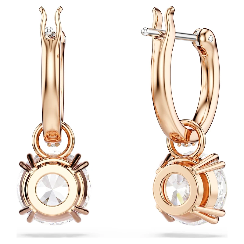 Stilla drop earrings, Round cut, White, 18K rose gold finish
