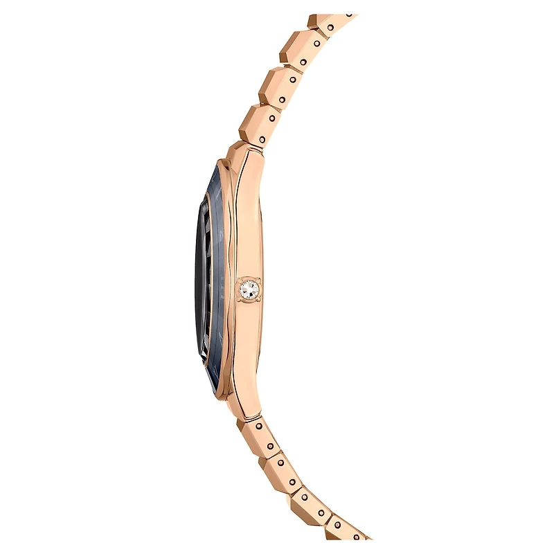 Dextera 3-hand watch, 37mm, Swiss Made, Metal bracelet, Black, Rose gold-tone finish by SWAROVSKI