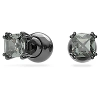 Millenia stud earrings, Square cut, Black, Ruthenium plated by SWAROVSKI