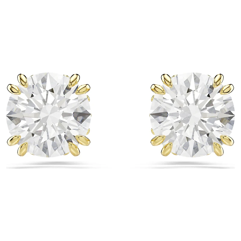 Stilla stud earrings, Round cut, White, 18K gold finish