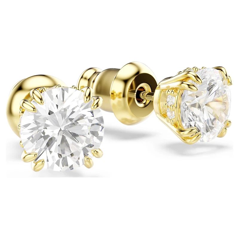 Stilla stud earrings, Round cut, White, 18K gold finish