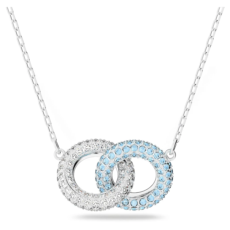 Dextera necklace, Pavé, Intertwined circles, Blue, Rhodium plated by SWAROVSKI