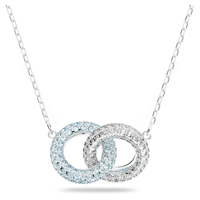 Dextera necklace, Pavé, Intertwined circles, Blue, Rhodium plated by SWAROVSKI