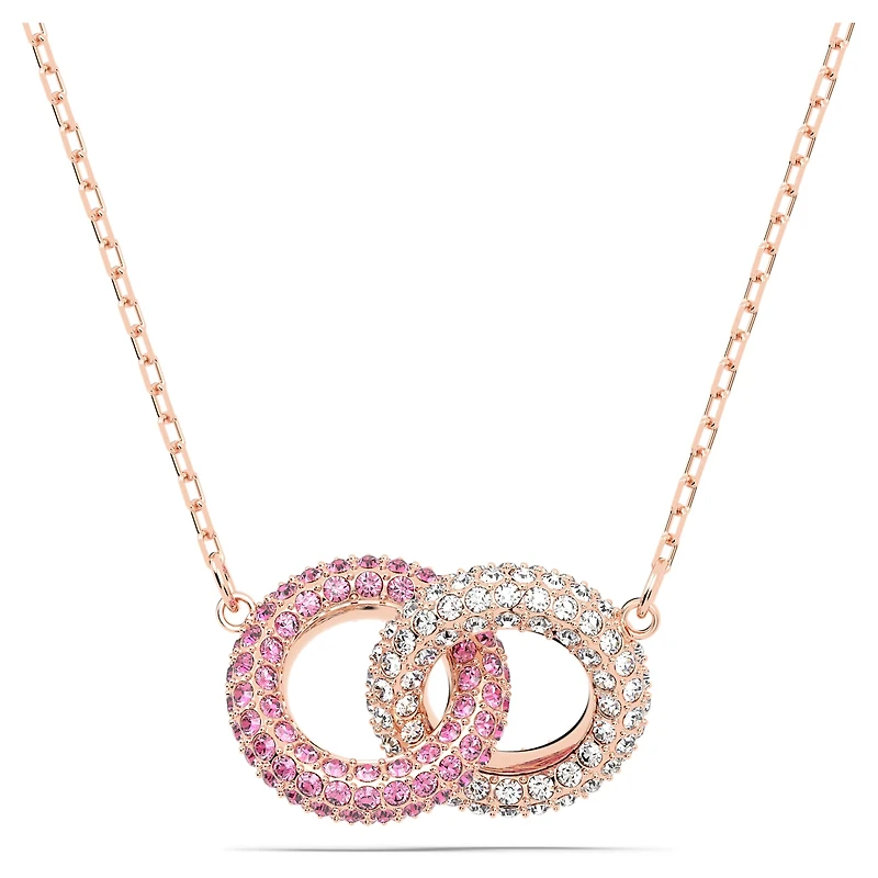 Dextera necklace, Intertwined circles, Pink, Rose gold-tone plated by SWAROVSKI