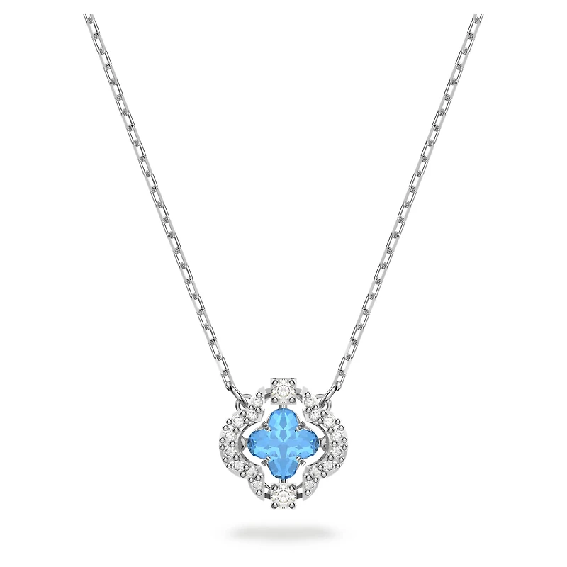Una necklace, Clover, Blue, Rhodium plated by SWAROVSKI