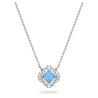 Una necklace, Clover, Blue, Rhodium plated by SWAROVSKI