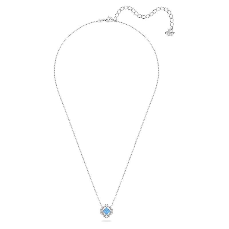 Una necklace, Clover, Blue, Rhodium plated by SWAROVSKI