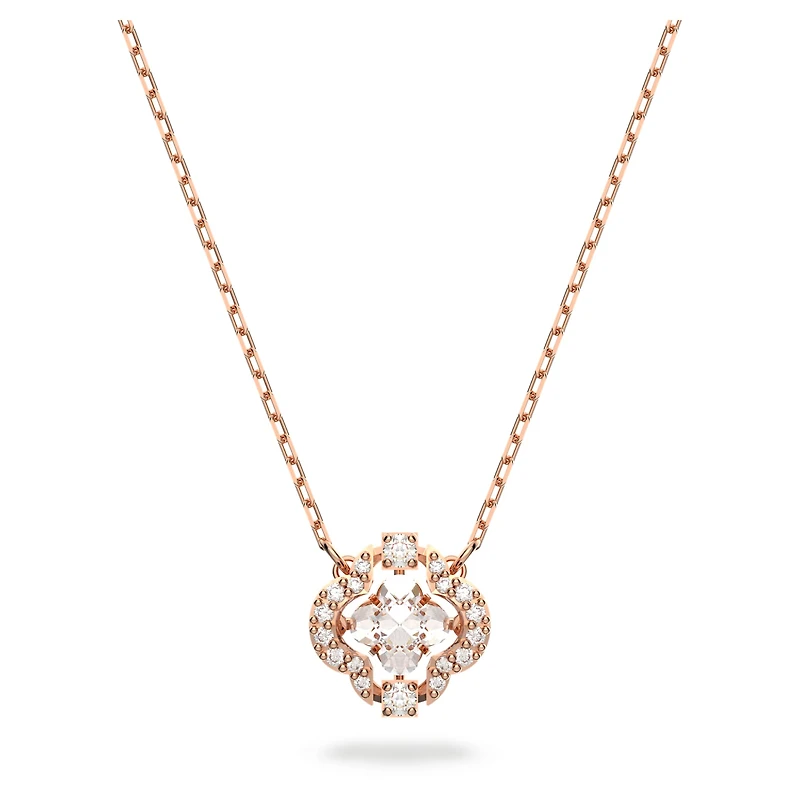 Una necklace, Clover, White, Rose gold-tone plated by SWAROVSKI