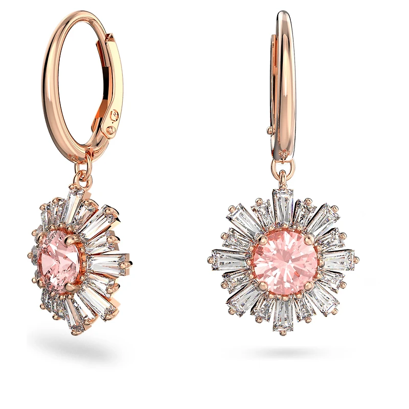 Idyllia drop earrings, Mixed cuts, Sun, Pink, 18K rose gold finish