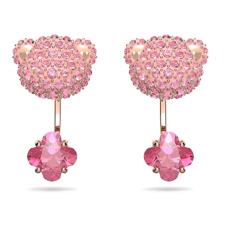 Teddy earring jackets, Bear, Pink, Rose gold-tone plated by SWAROVSKI