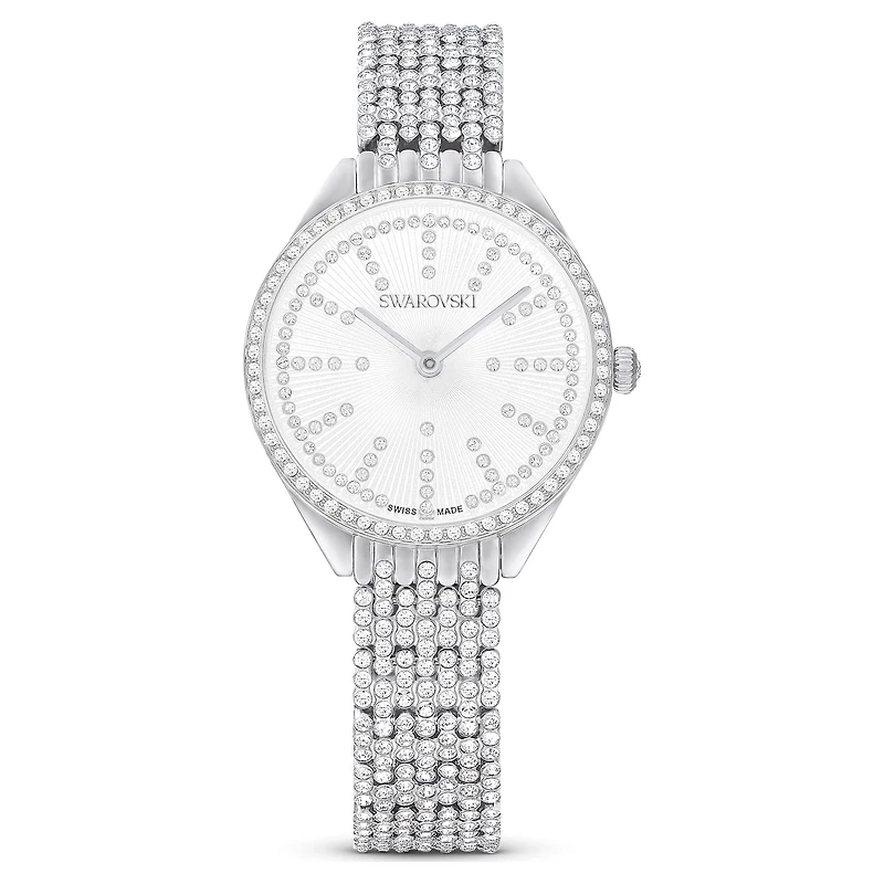 Attract watch, Swiss Made, Full pavé, Crystal bracelet, Silver tone, Stainless steel by SWAROVSKI
