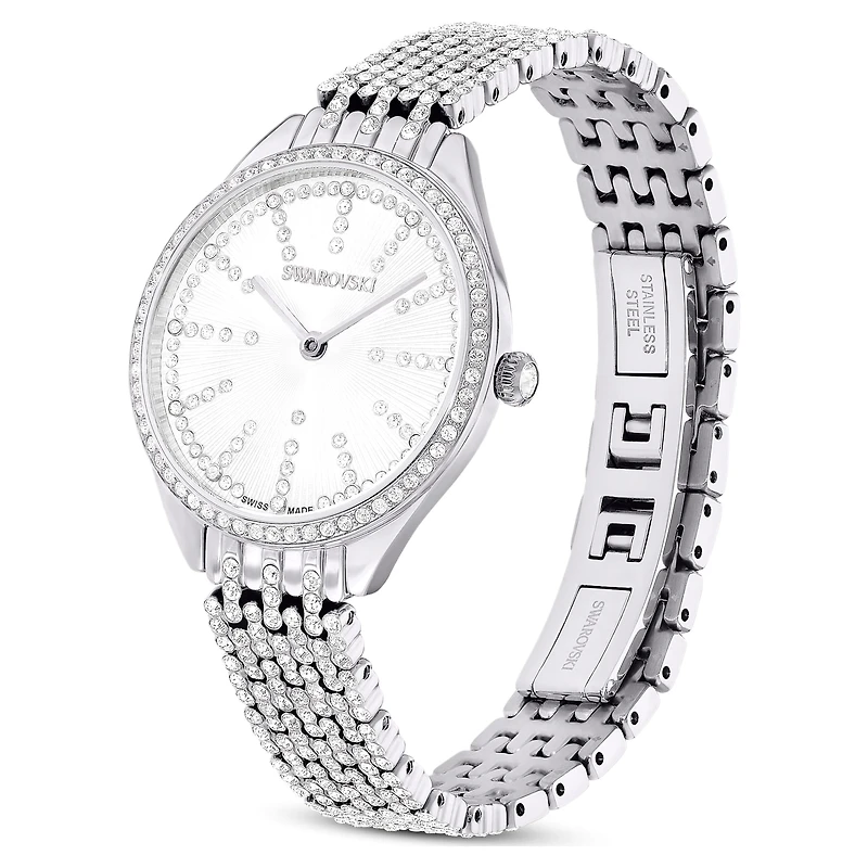 Attract watch, Swiss Made, Full pavé, Crystal bracelet, Silver tone, Stainless steel by SWAROVSKI