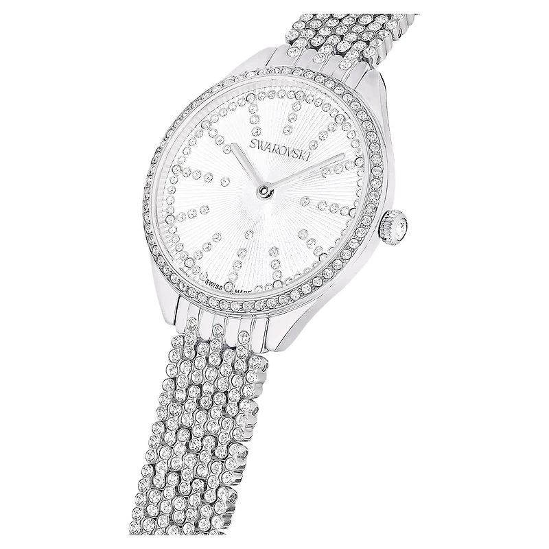 Attract watch, Swiss Made, Full pavé, Crystal bracelet, Silver tone, Stainless steel by SWAROVSKI
