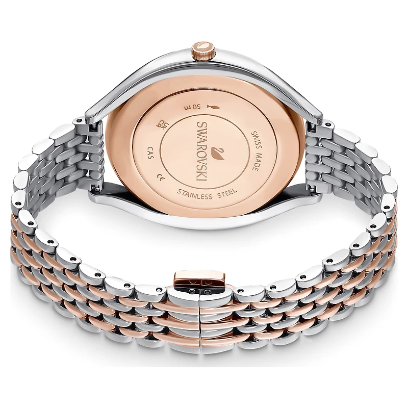 Crystalline aura watch, Swiss Made, Metal bracelet, Rose gold tone, Mixed metal finish by SWAROVSKI