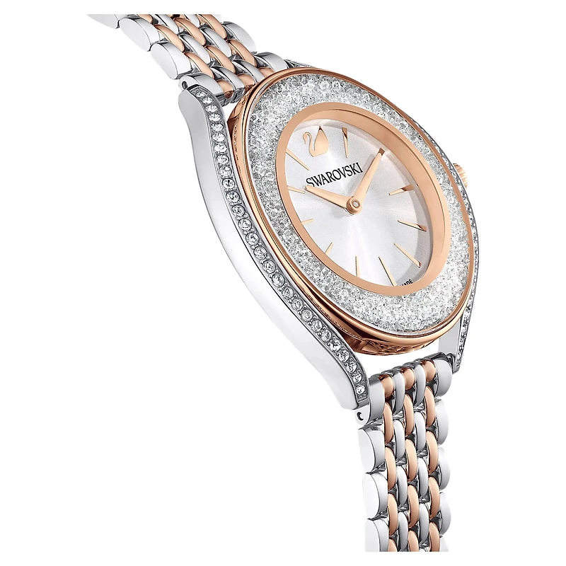 Crystalline aura watch, Swiss Made, Metal bracelet, Rose gold tone, Mixed metal finish by SWAROVSKI